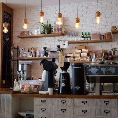 Espresso machine and grinder on the counter